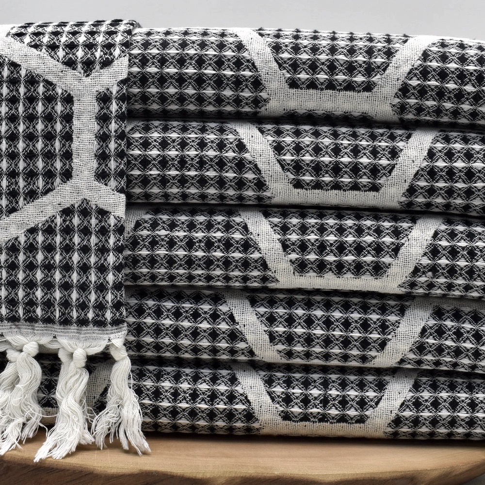 Modern Hand Towel Waffle Weave Black White Honeycomb Kitch Minimalist Max NEW - Picture 6 of 7